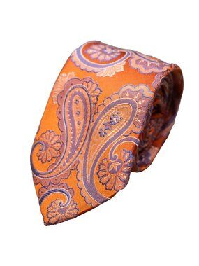 Cubec Tie 100% Silk Jacquard Paisley Pattern Woven Orange Made in Italy 3.25"